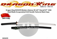 Dragon King Cutlery SD35470 Modern Katana 39-1/2" Overall 27" 1566 Steel Blade Encapsulated G10 Handle Textured Black Saya Dragon King Cutlery SD35470 Modern Katana 39-1/2" Overall 27" 1566 Steel Blade Encapsulated G10 Handle Textured Black Saya