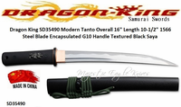 Dragon King Cutlery SD35490 Modern Tanto Overall 16" Length 10-1/2" 1566 Steel Blade Encapsulated G10 Handle Textured Black Saya Dragon King Cutlery SD35490 Modern Tanto Overall 16" Length 10-1/2" 1566 Steel Blade Encapsulated G10 Handle Textured Black Saya