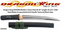 Paul Chen/Hanwei Dragon King SD35491 Modern Tanto Overall 16" Length 10-1/2" 1566 Steel Blade Encapsulated G10 Handle Textured Black Saya Paul Chen/Hanwei Dragon King SD35491 Modern Tanto Overall 16" Length 10-1/2" 1566 Steel Blade Encapsulated G10 Handle Textured Black Saya