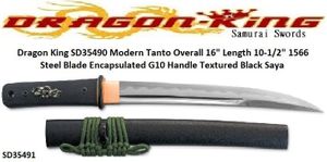 Paul Chen/Hanwei Dragon King SD35491 Modern Tanto Overall 16" Length 10-1/2" 1566 Steel Blade Encapsulated G10 Handle Textured Black Saya