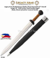 Paul Chen/Hanwei IP-022 Legacy Arms Roman Gladius Short Sword 29-1/2" Overall Length 22" 5160 Carbon Steel Double Edged Blade, Wood w/Leather Covered Handle