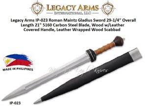 Paul Chen/Hanwei IP-023 Legacy Arms Roman Maintz Gladius Sword 29-1/4" Overall Length 21" 5160 Carbon Steel Blade, Wood w/Leather Covered Handle, Leather Wrapped Wood Scabbad