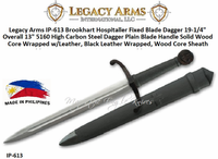 Paul Chen/Hanwei IP-613 Legacy Arms Brookhart Hospitaller Fixed Blade Dagger 19-1/4" Overall 13" 5160 High Carbon Steel Dagger Plain Blade Handle Solid Wood Core Wrapped w/Leather, Black Leather Wrapped, Wood Core Sheath