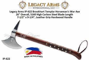 Paul Chen/Hanwei IP-622 Legacy Arms Brookhart Templar Horseman's War Axe 26" Overall, 5160 High Carbon Steel Blade Length 7-1/2" x 9-1/4", Leather Grip Hardwood Handle Paul Chen/Hanwei IP-622 Legacy Arms Brookhart Templar Horseman's War Axe 26" Overall, 5160 High Carbon Steel Blade Length 7-1/2" x 9-1/4", Leather Grip Hardwood Handle