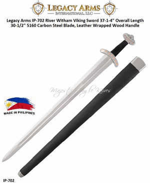 Paul Chen/Hanwei IP-702 Legacy Arms River Witham Viking Sword 37-1-4" Overall Length 30-1/2" 5160 Carbon Steel Blade, Leather Wrapped Wood Handle 