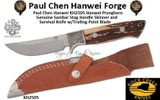 Paul Chen Hanwei KH2505 Rock Creek Hanwei Pronghorn Full Taper Tangs Genuine Sambar Stag Handle Skinner and Survival Knife with Trailing Point Blade Bark-Tanned Leather Sheath