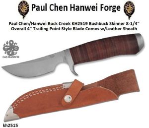 Paul Chen/Hanwei KH2515 Rock Creek Skinner 8-1/4" Overall 4" with a Trailing Point Style Blade Comes w/Leather Sheath