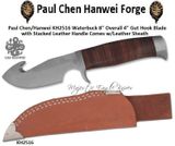 Paul Chen/Hanwei KH2516 Waterbuck 8" Overall 4" Gut Hook Blade with Stacked Leather Handle Comes w/Leather Sheath