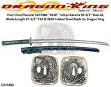 Dragon King Cutlery "NEW" SD35480 Taikyu Katana Overall 39-1/2" Blade Length 27-1/2" Forged & Folded Steel Blade T10 & 9260, Teal Japanese Silk Wrapped Tsuka by Dragon King
