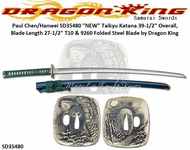 Dragon King Cutlery "NEW" SD35480 Taikyu Katana Overall 39-1/2" Blade Length 27-1/2" Forged & Folded Steel Blade T10 & 9260, Teal Japanese Silk Wrapped Tsuka by Dragon King Dragon King Cutlery "NEW" SD35480 Taikyu Katana Overall 39-1/2" Blade Length 27-1/2" Forged & Folded Steel Blade T10 & 9260, Teal Japanese Silk Wrapped Tsuka by Dragon King
