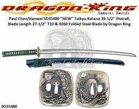 Dragon King Cutlery "NEW" SD35480 Taikyu Katana Overall 39-1/2" Blade Length 27-1/2" Forged & Folded Steel Blade T10 & 9260, Teal Japanese Silk Wrapped Tsuka by Dragon King Dragon King Cutlery "NEW" SD35480 Taikyu Katana Overall 39-1/2" Blade Length 27-1/2" Forged & Folded Steel Blade T10 & 9260, Teal Japanese Silk Wrapped Tsuka by Dragon King