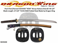 Dragon King Cutlery SD35430 Kinryu Katana #1 Overall 40-1/4" Blade Length 27-3/4" Folded Steel Blade T10 & 9260 Black Japanese Silk Wrapped Tsuka Gold Lacquered Sayaby Dragon King Dragon King Cutlery SD35430 Kinryu Katana #1 Overall 40-1/4" Blade Length 27-3/4" Folded Steel Blade T10 & 9260 Black Japanese Silk Wrapped Tsuka Gold Lacquered Sayaby Dragon King
