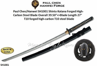 Paul Chen/Hanwei SH1001 The Shinto Katana Forged High-Carbon Steel Blade Overall: 39.50"<>Blade Length: 27" T10 forged high-carbon T10 steel blade Paul Chen/Hanwei SH1001 The Shinto Katana Forged High-Carbon Steel Blade Overall: 39.50"<>Blade Length: 27" T10 forged high-carbon T10 steel blade