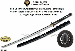 Paul Chen/Hanwei SH1001 The Shinto Katana Forged High-Carbon Steel Blade Overall: 39.50"<>Blade Length: 27" T10 forged high-carbon T10 steel blade