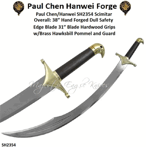 Paul Chen/Hanwei SH2354 Scimitar Overall: 38� Hand forged Dull Safety Edge Blade 31� blade hardwood grips w/Brass hawksbill pommel and guard