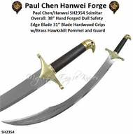 Paul Chen/Hanwei SH2354 Scimitar Overall: 38� Hand forged Dull Safety Edge Blade 31� blade hardwood grips w/Brass hawksbill pommel and guard