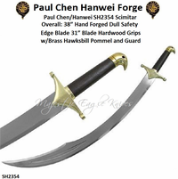 Paul Chen/Hanwei SH2354 Scimitar Overall: 38� Hand forged Dull Safety Edge Blade 31� blade hardwood grips w/Brass hawksbill pommel and guard
