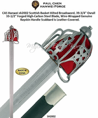 Paul Chen/Hanwei SH2002 Basket-Hilt Broadsword Overall 39 3/4" Blade Length 33 1/2" Handle Length 6" Weight 3lb 1oz Authentic replica of Museum Piece Fully functional Scabbard included Paul Chen/Hanwei SH2002 Basket-Hilt Broadsword Overall 39 3/4" Blade Length 33 1/2" Handle Length 6" Weight 3lb 1oz Authentic replica of Museum Piece Fully functional Scabbard included