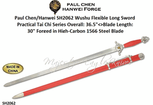 Paul Chen/Hanwei SH2062 Wushu Flexible Long Sword Practical Tai Chi Series Overall: 36.5"<>Blade Length: 30" Forged in High-Carbon 1566 Steel Blade