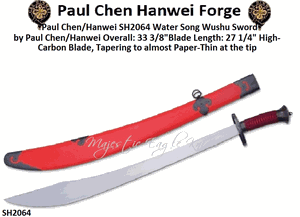 Paul Chen/Hanwei SH2064 Water Song Wushu Sword Overall 33 3/8" Blade Length 27 1/4" Handle Length 5� Weight 1lb 3oz Highly Flexible Blade Very Light and Quick Audible "Water Song"