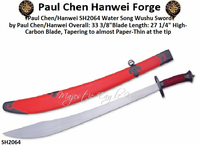 Paul Chen/Hanwei SH2064 Water Song Wushu Sword Overall 33 3/8" Blade Length 27 1/4" Handle Length 5 Weight 1lb 3oz Highly Flexible Blade Very Light and Quick Audible "Water Song" Paul Chen/Hanwei SH2064 Water Song Wushu Sword Overall 33 3/8" Blade Length 27 1/4" Handle Length 5 Weight 1lb 3oz Highly Flexible Blade Very Light and Quick Audible "Water Song"