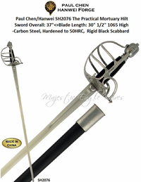 Paul Chen/Hanwei SH2076 The Practical Mortuary Hilt Sword is Built for the Reenactor 37" Overall, Blade Length 30-1/2" 1065 High-Carbon Steel, Hardened to 50HRC the Blade is Unsharpened, The Grip of the Mortuary-Hilt is Leather-Covered, as is the Scabbard Paul Chen/Hanwei SH2076 The Practical Mortuary Hilt Sword is Built for the Reenactor 37" Overall, Blade Length 30-1/2" 1065 High-Carbon Steel, Hardened to 50HRC the Blade is Unsharpened, The Grip of the Mortuary-Hilt is Leather-Covered, as is the Scabbard