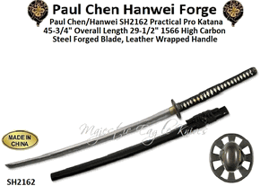 Paul Chen/Hanwei SH2162 Practical Pro Katana 45-3/4" Overall Length 29-1/2" 1566 High Carbon Steel Forged Blade, Leather Wrapped Handle 