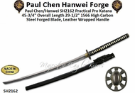 Paul Chen/Hanwei SH2162 Practical Pro Katana 45-3/4" Overall Length 29-1/2" 1566 High Carbon Steel Forged Blade, Leather Wrapped Handle 
