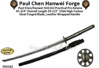 Paul Chen/Hanwei SH2162 Practical Pro Katana 45-3/4" Overall Length 29-1/2" 1566 High Carbon Steel Forged Blade, Leather Wrapped Handle Paul Chen/Hanwei SH2162 Practical Pro Katana 45-3/4" Overall Length 29-1/2" 1566 High Carbon Steel Forged Blade, Leather Wrapped Handle