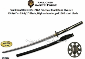 Paul Chen/Hanwei SH2162 Practical Pro KatanaOverall: 45 3/4"<> 29.5" Blade, High carbon forged 1566 steel blade 