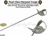 Paul Chen/Hanwei SH2199 Pecoraro Fencing Sabre 40-1/4" Overall 34" 9260 High-Carbon Flex-Tempered Blade Paul Chen/Hanwei SH2199 Pecoraro Fencing Sabre 40-1/4" Overall 34" 9260 High-Carbon Flex-Tempered Blade