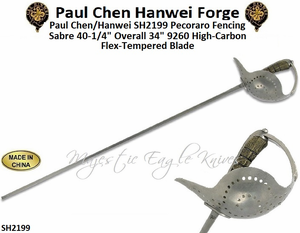 Paul Chen/Hanwei SH2199 Pecoraro Fencing Sabre 40-1/4" Overall 34" 9260 High-Carbon Flex-Tempered Blade