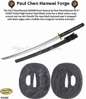 Paul Chen/Hanwei SH2360 The Ronin Katana by Paul Chen/Hanwei Katana 28.5" Blade, Rayskin with Black Cord Wrapped Handle Paul Chen/Hanwei SH2360 The Ronin Katana by Paul Chen/Hanwei Katana 28.5" Blade, Rayskin with Black Cord Wrapped Handle