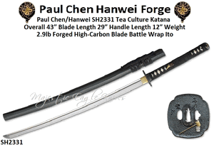 Paul Chen/Hanwei SH2331 Tea Culture Katana Overall 43� Blade Length 29� Handle Length 12� Weight 2.9lb Forged High-Carbon Blade Battle Wrap Ito