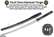 Paul Chen/Hanwei SH2331 Tea Culture Katana Overall 43� Blade Length 29� Handle Length 12� Weight 2.9lb Forged High-Carbon Blade Battle Wrap Ito