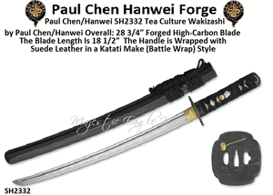 Paul Chen/Hanwei SH2332 Tea Culture Wakizashi Overall 28 3/4� Blade Length 18 1/2� Handle Length 6 1/2� Weight 2lb Forged High-Carbon Blade Battle Wrap Ito