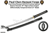 Paul Chen/Hanwei SH2376 Practical Special Katana Overall: 39"<>27" Blade High carbon forged 1566 steel blade 