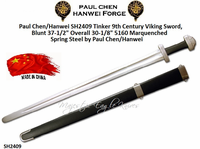 Paul Chen/Hanwei SH2409 Michael 'Tinker' Pearce designed This 9th Century Viking Sword made by Hanwei in 5160 Steel, Sparring (blunt) Version Overall Length: 37-3/8" Blade Length: 30 7/8" Comes w/Leather Covered Wood Scabbard Paul Chen/Hanwei SH2409 Michael 'Tinker' Pearce designed This 9th Century Viking Sword made by Hanwei in 5160 Steel, Sparring (blunt) Version Overall Length: 37-3/8" Blade Length: 30 7/8" Comes w/Leather Covered Wood Scabbard