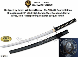 Paul Chen/Hanwei SH2414 Designed by James Williams/Hanwei The Raptor Katana, Shinogi Zukuri 28" 5160 High-Carbon Steel Scabbards (Saya) Wood, Non-Fingerprinting Textured Lacquer Finish