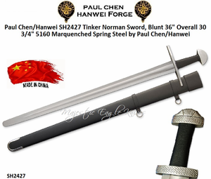 Paul Chen/Hanwei SH2427 Michael 'Tinker' Pearce Designed This Medieval Practice Sword Tinker Norman Sword Blunt Overall: 36" Blade Length: 30-3/4" 5160 Marquenched Spring Steel Comes w/Leather Covered Wood Scabbard