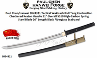 Paul Chen/Hanwei SH24321 Tactical Wakizashi Full Tang Construction Checkered Kraton Handle 31" Overall 5160 High-Carbon Spring Steel Blade 20" Length Black Fiberglass Scabbard Paul Chen/Hanwei SH24321 Tactical Wakizashi Full Tang Construction Checkered Kraton Handle 31" Overall 5160 High-Carbon Spring Steel Blade 20" Length Black Fiberglass Scabbard