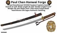 Paul Chen/Hanwei SH2444 Yasukuni Captain's Gunto Overall 37 3/8" Blade Length 26-3/8" Handle Length 9-1/4" Weight 2lb 10oz Blade Steel: 1095 Hand Forged Blade Hand Woven Silk Sageo Authentic Detailing Paul Chen/Hanwei SH2444 Yasukuni Captain's Gunto Overall 37 3/8" Blade Length 26-3/8" Handle Length 9-1/4" Weight 2lb 10oz Blade Steel: 1095 Hand Forged Blade Hand Woven Silk Sageo Authentic Detailing