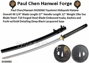 Paul Chen/Hanwei SH26060 Toyotomi Hideyoshi Katana Overall 40-1/4” Blade Length 27” Handle Length 12” Weight 2.5lb Forged Steel Blade Paul Chen/Hanwei SH26060 Toyotomi Hideyoshi Katana Overall 40-1/4” Blade Length 27” Handle Length 12” Weight 2.5lb Forged Steel Blade