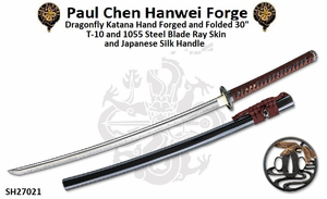 Paul Chen/Hanwei SH27021 Our New Dragonfly Katana Possesses 30" Folded T-10 & 1055 Steel Real Ray Skin and Japanese Silk Handle Wrap Katana