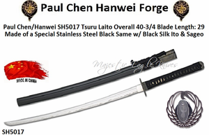 Paul Chen/Hanwei SH5017 Tsuru Laito Overall 40-3/4 Blade Length: 29 Made of a Special Stainless Steel Black Same w/ Black Silk Ito & Sageo