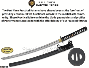 Paul Chen/Hanwei SH5024 The Wind and Thunder Wakizashi Overall: 26 1/2<>Blade Length: 19 3/4 Hand-forged High Carbon T10 Steel Blade Scabbard Included