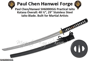 Paul Chen/Hanwei SH6000IGG Practical Iaito by Paul Chen / Hanwei 40-1/2"  Overall 29in Steel Iaito Blade Scabbard Included Built for Martial Artists