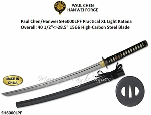 Paul Chen/Hanwei SH6000LPF Practical XL Light Katana Overall: 40 1/2�<>28.5" 1566 High-Carbon Steel Blade Scabbard Included