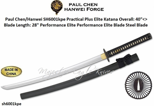 Paul Chen/Hanwei SH6001kpe Practical Plus Elite Katana Overall: 40"<>Blade Length: 28" Performance Elite Blade Steel Blade Scabbard Included