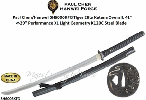 Paul Chen/Hanwei SH6006KFG Tiger Elite Katana Overall: 41"<>29" Performance XL Light Geometry K120C Steel Blade Scabbard Included
